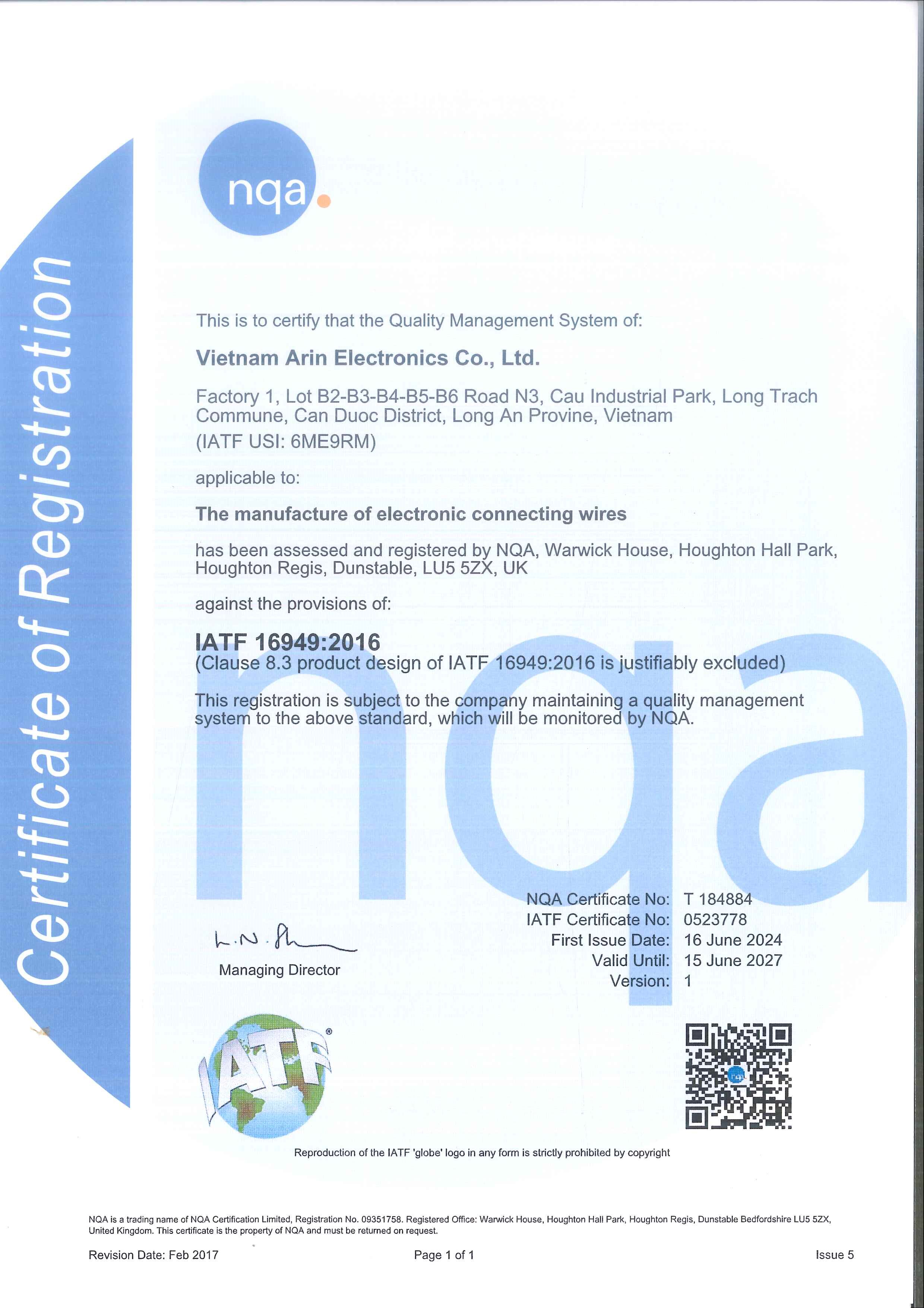 IATF16949 Vietnam Arin